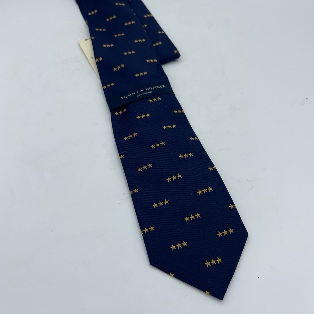 Tommy Hilfiger NWT Navy Blue Silk Men’s Tie Made In USA Gold Stars New Vintage